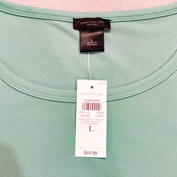 NWT Ann Taylor Factory Pocket Tank Shell Aqua/Teal Scoop Neck Women's Size L - Picture 3 of 7